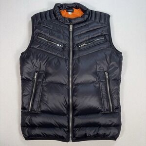 Diesel Duck Down Puffer Vest Men S Black Stowaway Hood Full Zip Pockets Spellout
